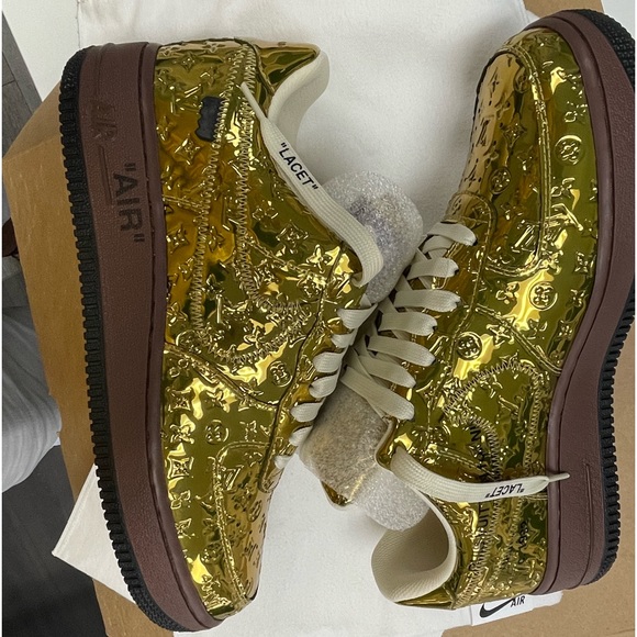 Nike - Louis Vuitton Air Force 1 Low “Virgil Abloh- Metallic Gold” Size 7.5 - Picture 2 of 12
